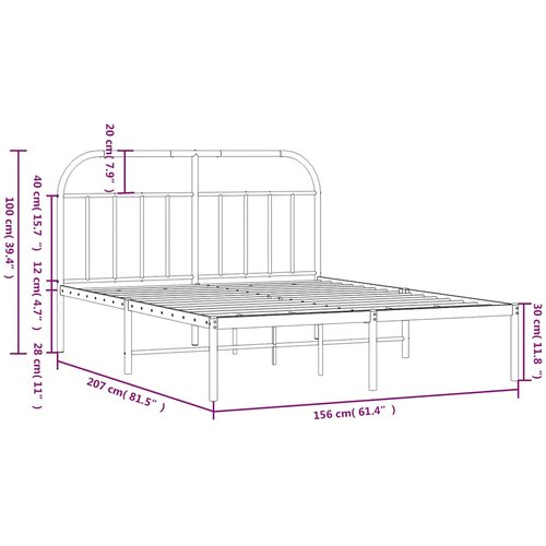  Metalni okvir za krevet s uzglavljem crni 150x200 cm Slike
