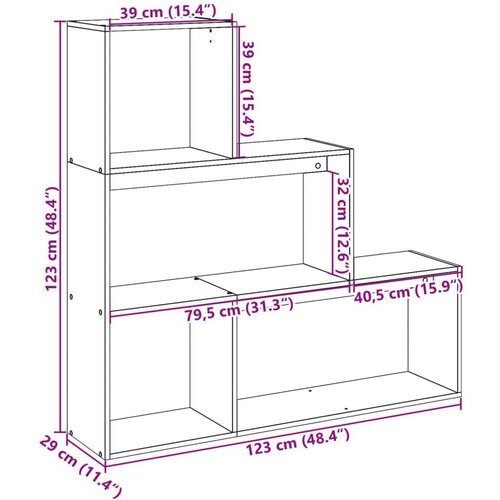 vidaXL Pregrada / regal za knjige 3 razina sonoma 123x29x123 cm drveni Cene