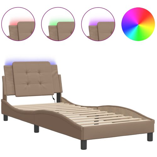 vidaXL Okvir kreveta s LED svjetlima cappuccino 90x200 cm umjetna koža Cijene