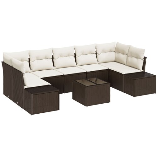 VidaXL Vrtna sofaset Set 8 Rjava in bela Ratan in poliester, (22093616) Slike