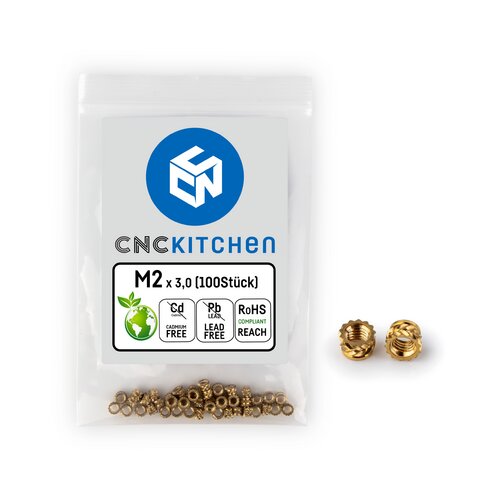 CNC Kitchen Threaded Inserts M2 Standard, M2 x 3.0 (100 pcs) Cene
