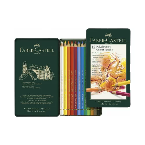 Faber-castell Barvice Polychromos v pločevinasti škatli - 12 barv
