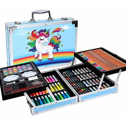  Likovni set u metalnom koferu sa 145 delova, roze-plavi ROZA Slike