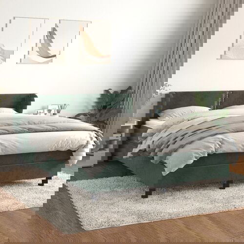 VidaXL Box spring postelja z vzmetnico temno zelena 140x200 cm žamet Slike