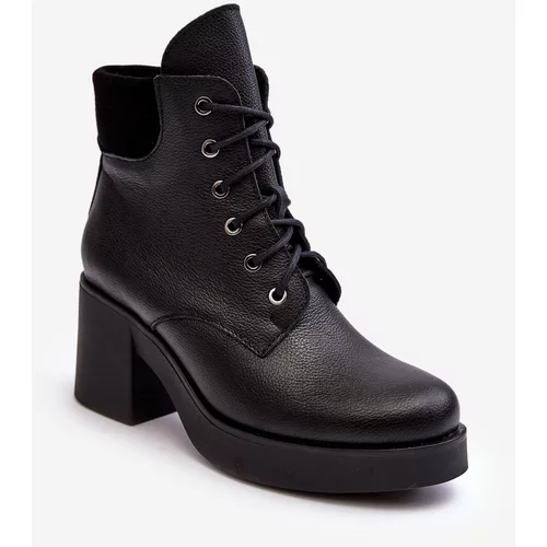 Kesi Women's High Heeled Leather Ankle Boots Black Lemar Leocera