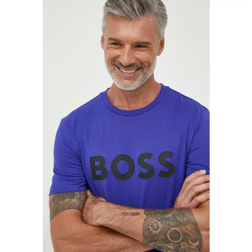 Boss Bombažna kratka majica vijolična barva