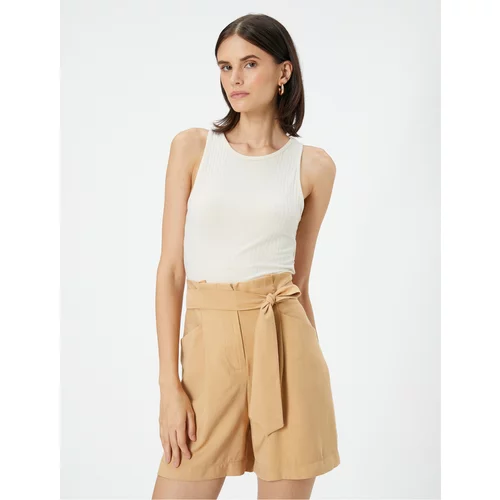 Koton Silky Textured Shorts with Belt and Pockets