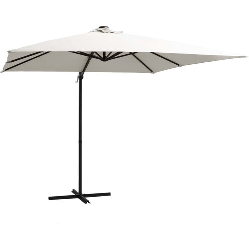 vidaXL Stranski senčnik LED luči in kovinski drog 250x250 cm peščen Cene