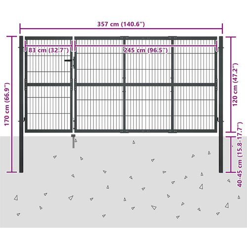  Vrtna vrata sa stupovima Čelik 350x120 cm Antracit Slike