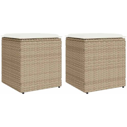 VidaXL Vrtni stolčki z blazinami 2 kosa Bež 40x40x43 cm poli ratan Slike