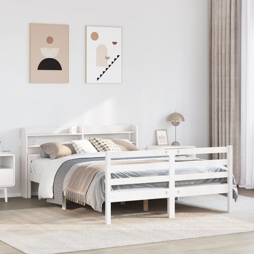 vidaXL Posteljni okvir z vzglavjem bel 150x200 cm trdna borovina Cene