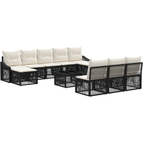 vidaXL Vrtna sedežna garnitura 11 pcs Črna poli ratan - - črna - 84.452 - 55 x 55 x 37 cm - 2025--Uvoz_3 Cene