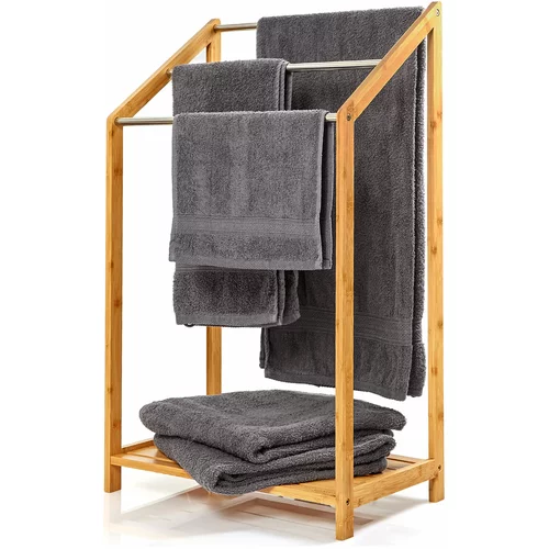 Blumfeldt Stalak za ručnike, 3 metalne pregrade, 51x86x31 cm, stepenasti dizajn, bambus