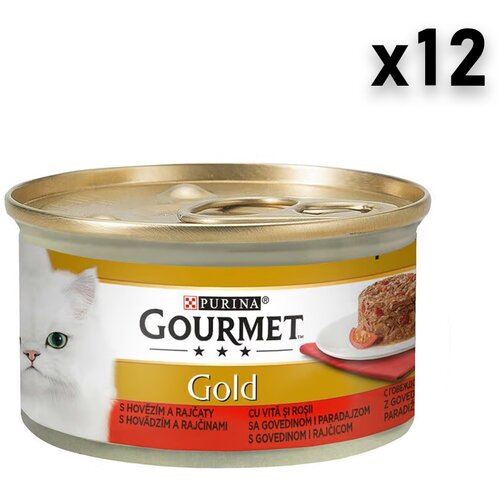 Gourmet Gold savoury cake pašteta za mačke, govedina i paradajz, 12x85g Slike