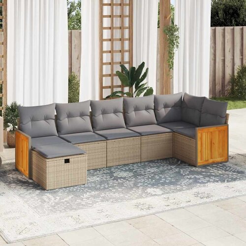 vidaXL 7-dijelni set vrtnih sofa od poliratana s jastucima bež Cijene