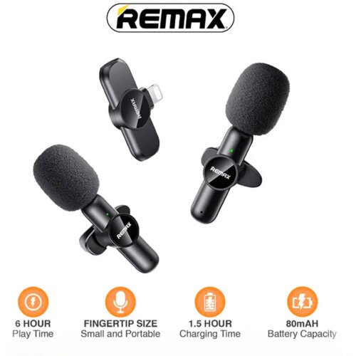 Remax Bezicni mikrofon Lavalier K10 2u1 za mobilni telefon iPhone Lightning crni Cene