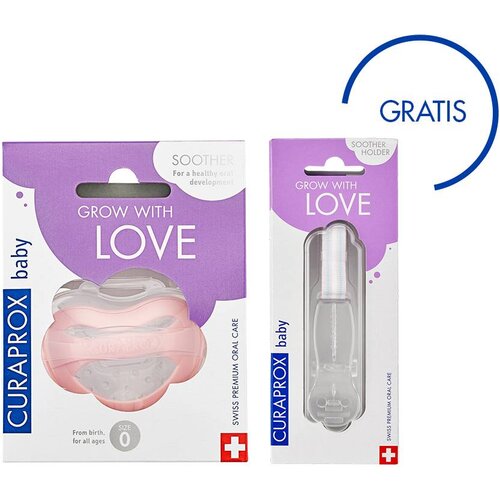 Curaprox baby duda 1/1, veličina 0, roze + držač za dude gratis Cene