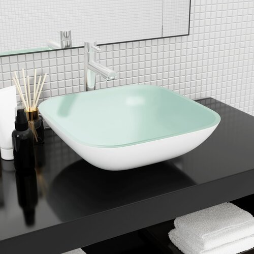 vidaXL Umivaonik stakleni 42x42x14 cm bijeli Cijene