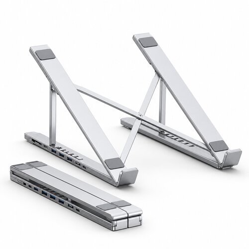 VYZIO Nastavljivo aluminijasto stojalo za prenosnik z USB-C priklopno postajo, 8 priključki, zložljivo | LAPDOCKX, (5000375301) Slike