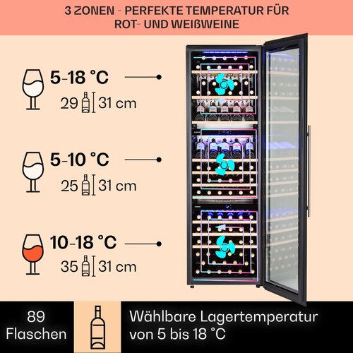 Klarstein Vinsider 89 Trio - vgradni hladilnik za vino (za 89 butelk, 3 hladilne cone) - Slike