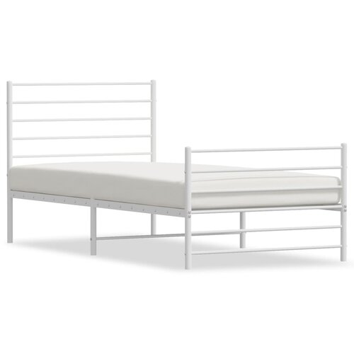 Maison Chic Kovinski Posteljni okvir - Enojna postelja - Postelja za odrasle z vzglavjem in vznožjem bel 90x200 cm, (21695821) Slike