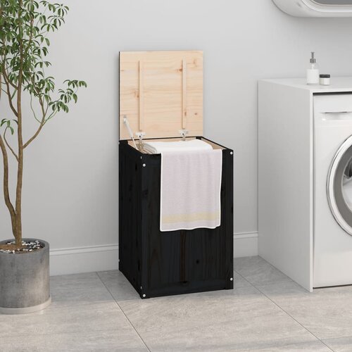 vidaXL Kutija za rublje crna 44x44x66 cm od masivne borovine Cijene