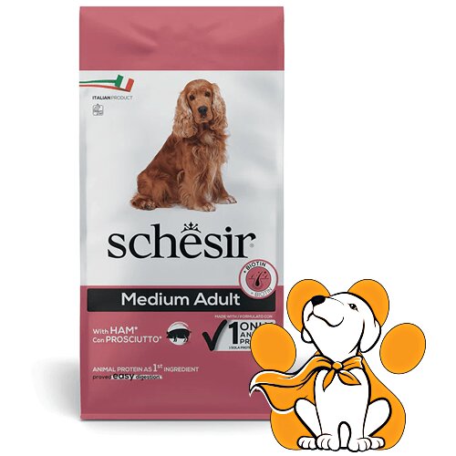 Schesir dog Medium, Hum 12kg, Hrana Za Pse Na Bazi Šunke Slike