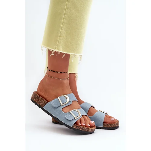 Kesi Women's denim slippers on a cork platform with straps, blue Doretta