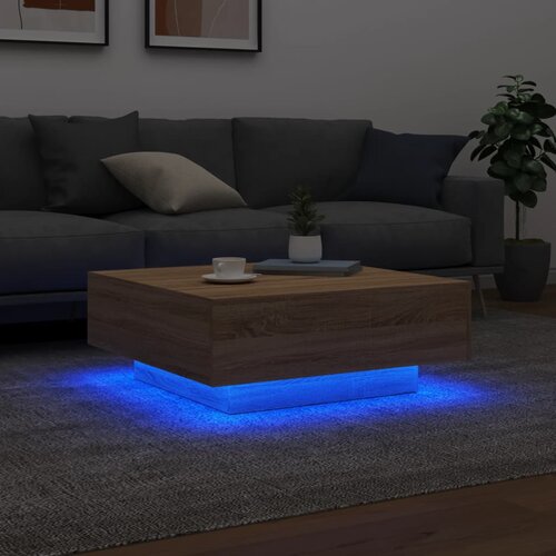  Stolić za kavu s LED svjetlima boja hrasta sonome 80x80x31 cm Slike