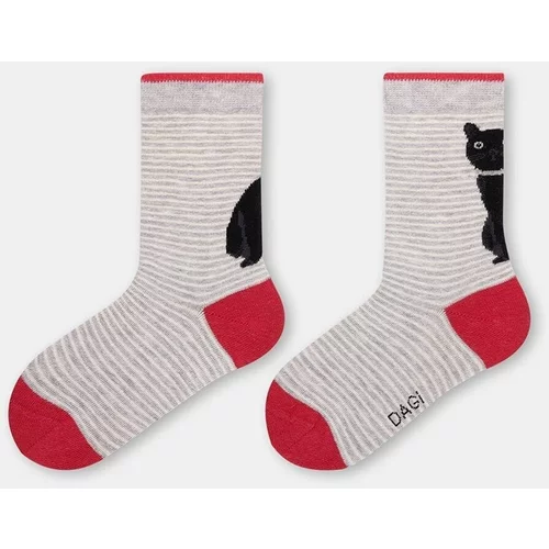 Dagi Gray Melange Girls' Cat Patterned Socks