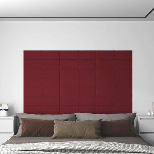  Stenski paneli 12 kosov vinsko rdeči 60x15 cm žamet 1,08 m²