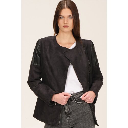 Dewberry Z6615 WOMEN'S LEATHER SUEDE COAT-OUTDOOR BLACK Cene