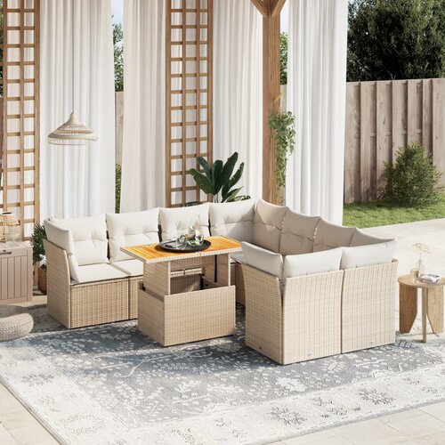  9-dijelni set vrtnih sofa s jastucima bež od poliratana 100 x 55 x 73 cm Slike
