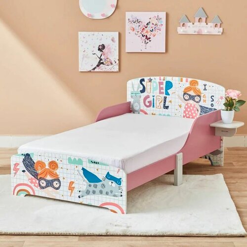 Kinder Home dečiji drveni krevet sa zaštitom od pada roze 140x70 Slike