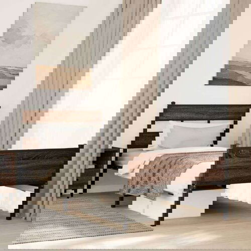 VidaXL Posteljni okvir brez vzmetnice hrast 80x200 cm inženirski les Slike
