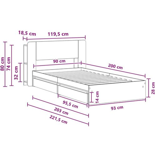  Okvir kreveta s pohranom s ladicama Siva Sonoma 90 x 200 cm - Siva Sonoma 90 x 200 cm bez sredi&amp;scaron;nje police Slike