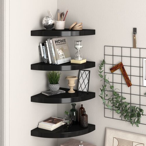 VidaXL plutajuće kutne police 4 kom crne 35 x 35 x 3,8 cm MDF Slike