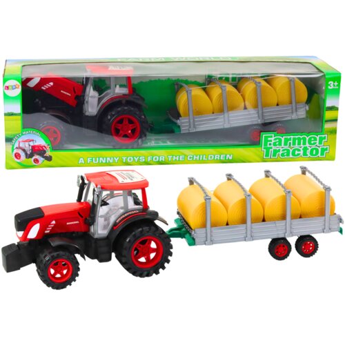  Large Farm Tractor With Trailer And Hay Bales Red Drive Slike
