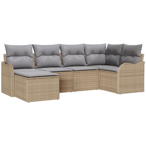VidaXL 6-delni set vrtnarskih sof z blazinami Bež Poli Ratan, 2-sedežna vrtna sofa z blazinami Bež Poli Ratan Slike