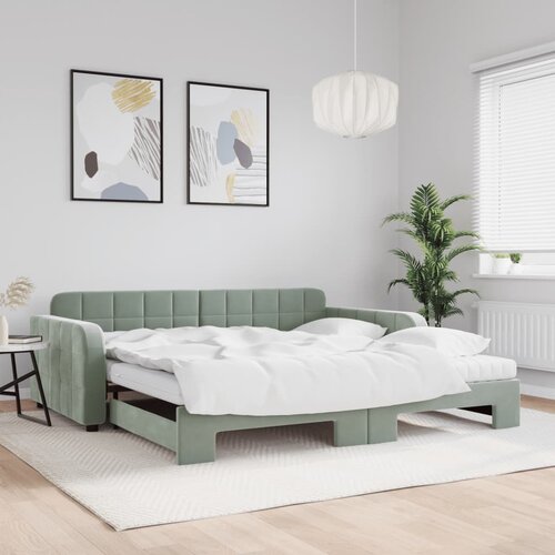 VidaXL Izvlečna dnevna postelja z vzmetnico sv. siva 100x200 cm blago Slike
