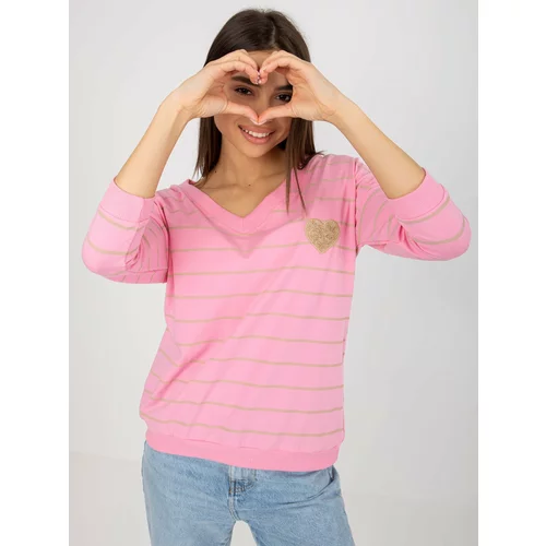 Fashion Hunters Pink and beige striped cotton blouse by BASIC FEEL GOOD
