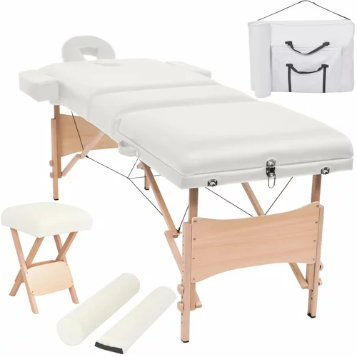 vidaXL Komplet 3-conske zložljive masažne mize in stolčka bele barve
