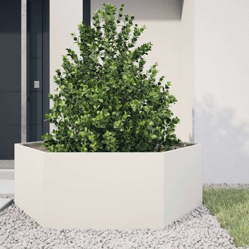 VidaXL Vrtna sadilica bijela &amp;scaron;esterokutna 138 x 120 x 45 cm čelična Slike
