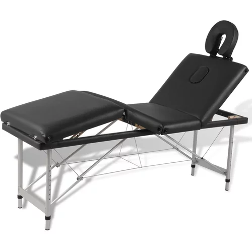 vidaXL Črna zložljiva masažna miza s 4 območji in aluminjastim okvirjem