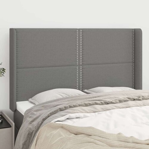  Vzglavje z u&amp;scaron;esi temno sivo 147x16x118/128 cm blago, (20736780) Slike