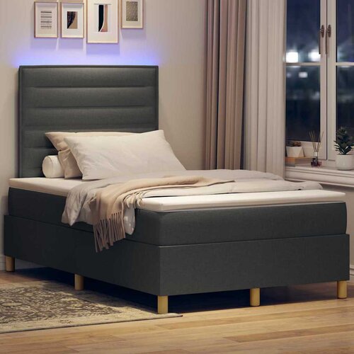  LED Box Spring Krevet Tamno siva 120 x 190 cm tkanina Slike