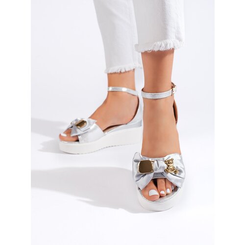 SEASTAR Silver women&amp;#039;s wedge sandals with bow Slike