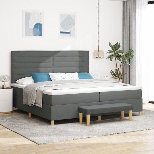 VidaXL Postelja z vzmetnico in klopjo Temno siva 200x200 cm Izdelek Slike