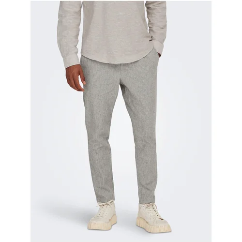 Only Light grey men's striped trousers with linen & SONS Li - Men