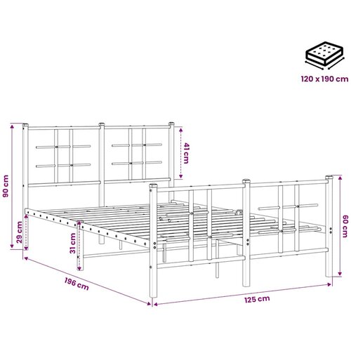  Metalni okvir kreveta uzglavlje i podnožje crni 120x190 cm Slike